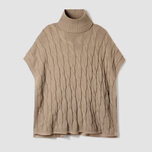 Eileen Fisher Peruvian Organic Cotton Alpaca Poncho - Biscuit, Size 1X/2X